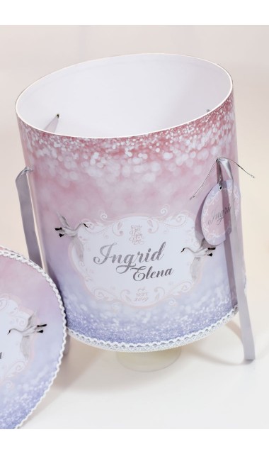Trusou de botez pentru fetite, roz cu silver, lebada argintie  Silver Swan  2